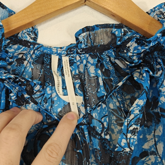 Anthropologie Sheer Printed Peasant Floral Long Sleeve Boho Blouse Size XS - Picture 9 of 15